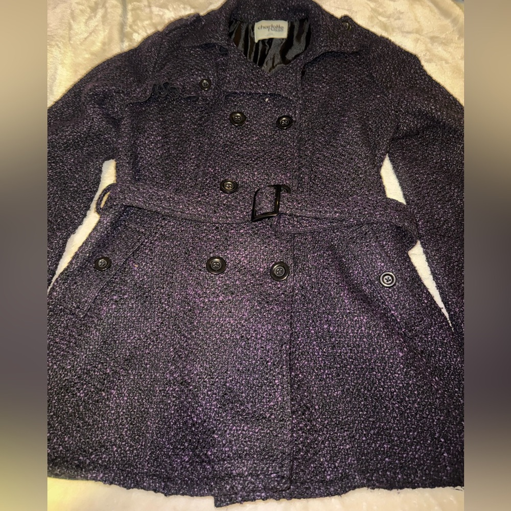 Purple Wool Blend Belted Fitted Winter Snow Business Coat Women’s Large Plum New